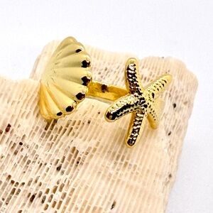 Goldfilled  Starfish and Shell Ring Adjustable